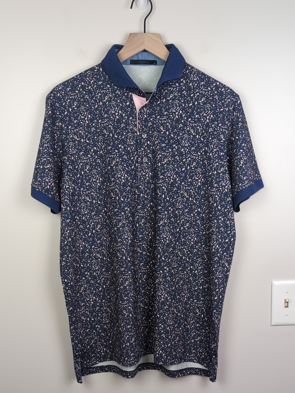 Greyson Golf | Angel Tears Navy Blue Floral Short Sleeve Polo Shirt | Medium